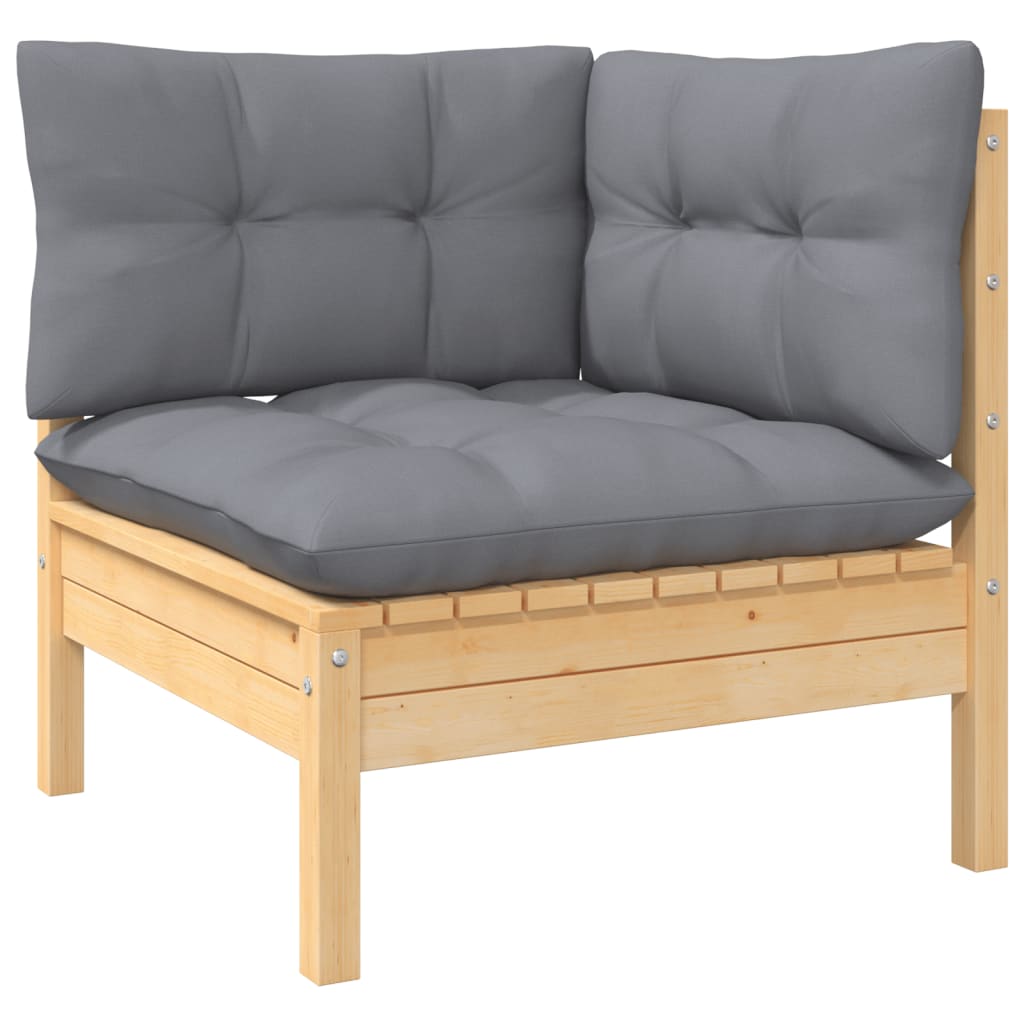 NNEVL 13 Piece Garden Lounge Set with Grey Cushions Solid Pinewood-2