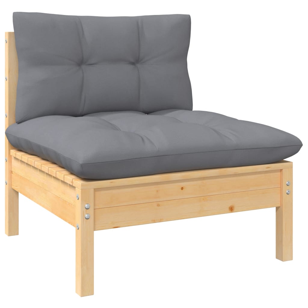 NNEVL 13 Piece Garden Lounge Set with Grey Cushions Solid Pinewood-4