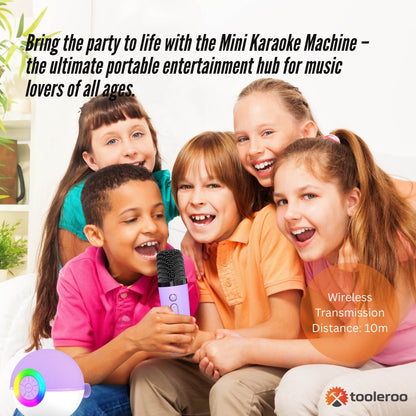 Tooleroo Mini Karaoke Machine 2 Wireless Mics Bluetooth Speaker Purple